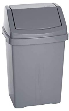 VISHCHIT Robust Plastic Swing Bin Waste Recycle Recycling Dustbins With Removable Swing Lid Rubbish Trash Refused Bins Garbage Paper Trash Can For Home Kitchen Bathroom Office (Silver, 50L Litre)