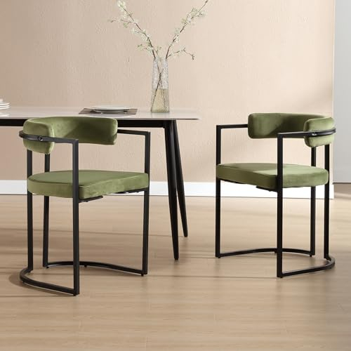 Wahson Esszimmerstühle 2er Set, Küchenstuhl aus Samt Polsterstühle mit schwarzen Metallbeinen, Moderne Eckstühle für Esszimmer/Küche,Grün