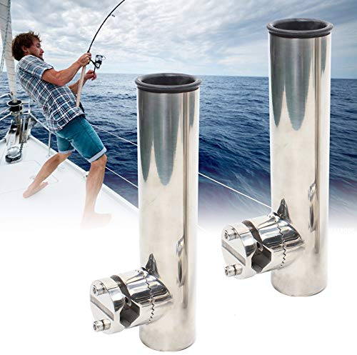Shiyinge 2 StüCk Edelstahl Bootsrutenhalter Angelrutenhalter Rutenhalter Reling Drehbar AngelzubehöR FüR Yacht Boot Fischerboote Silber (19-25Mm)