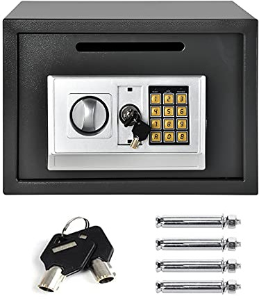 Digitale Sicherheitsbox, große Kapazität, mit Tastatur, 2 manuelle Überbrückungsschlüssel, elektrische Sicherheitsbox, Stahlkonstruktion, für Hotel, Zuhause, Büro, 16 l, Schwarz