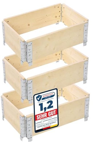 Garronda naturbelassene Hochbeete für Garten Palettenrahmen Hochbeet Holz steckbar stapelbar faltbar für Pflanzen Blumen Kräuter Obst und Gemüse Natural 3 Stück 60x40x20 cm GD-0141