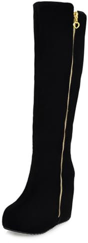 Bviennic Donna Zeppa Stivali Tacco Alto Stivali a Metà Polpaccio Punta Rotonda Zip Moda Stivali da Festa, P244657Mu Nero-Jm Numero 34 EU