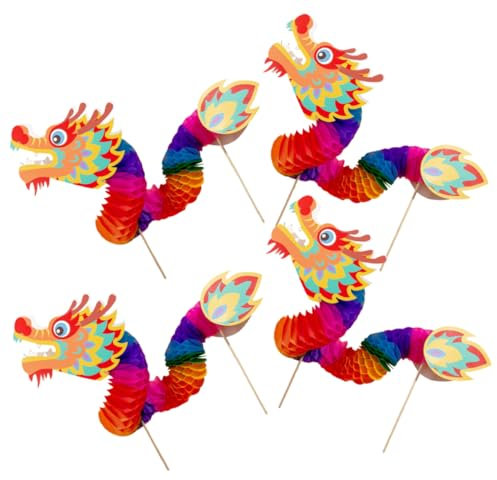 TEHAUX Chinesischer 3D-Papierdrache Deko 4 Stück Selbstgemacht Papierlaterne Drachen Girlande Lebendige Farben Handgefertigt Neujahrslaterne Foto Requisite Chinesisches Neujahr Silvester Party