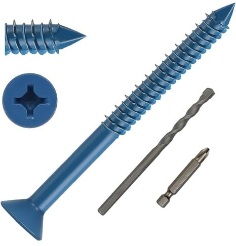 DAYALO Viti per calcestruzzo a testa svasata con impronta a croce M5,5 x 83, 30 viti per calcestruzzo zincate con punta per trapano e vite per muratura, cemento, architettura, industria (blu)