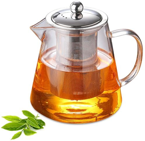 Teiera in Vetro Borosilicato da 1,3 Litri con Filtro e Protezione da Surriscaldamento per Foglie Sciolte, Ideale per la