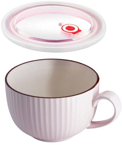 Suppenschalen Aus Porzellan Kaffeetasse Groß, Suppentassen Mit Henkel Mikrowellen Und Spülmaschinenfest Für Müsli Tee Milch Haferflocken Salate Dessert-HellPink-14x10cm