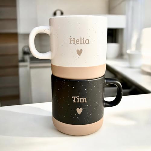 Gravello Personalisierte Tasse mit Namensgravur, Keramik, Tasse, 360 ml, Schwarz-Weiß, Hochzeit, Geburtstag, Weihnachten, Muttertag, Vatertag