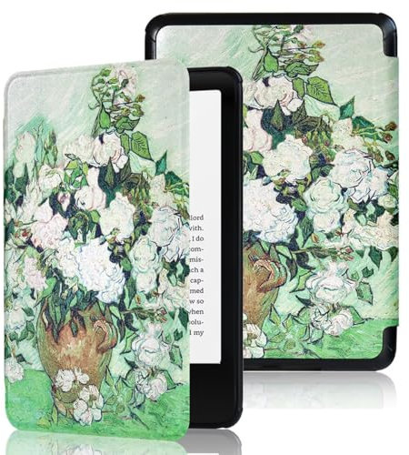 CIAOYE Compatible with 6 New Kindle 11th Generation Case 2024/2022 Release, Hand Strap Slim Hard Plastic Cover with Smart Auto Wake/Sleep for Amazon Kindle 11th Generation 2024/2022, White Roses