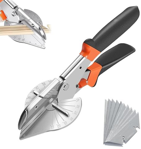 Gehrungsschere, Winkelschere mit 10 Ersatzklingen Kanalschere Kabelkanal Schneider Präzise Mehrwinkel von 45 bis 135 Grad Verstellbar für Schnitt Holz Kunststoff PVC