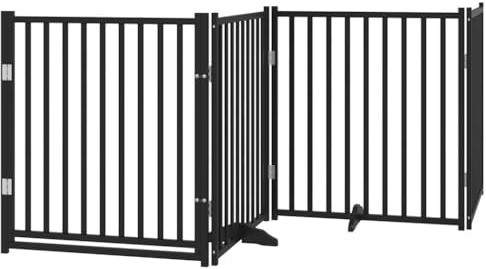 vidaXL 4-TLG. Hundetor mit Tür Faltbar Schwarz 320 cm Massivholz Tanne
