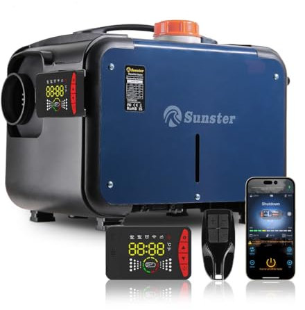 Sunster Dieselheizung Bluetooth APP Steuerung 8KW 12V/24V Diesel-Luft-Auto-Standheizung Schnelles Aufheizen mit verbessertem LCD-Schalterdisplay und Fernbedienung für Wohnmobil, Garage