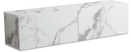 Wohnling Lowboard Hängend Marmor-Optik Weiß 120x30x30 cm TV-Schrank, Design Fernsehtisch mit Klapptüren Modern, Fernsehschrank Wand, TV-Kommode Fernsehkommode zum Aufhängen
