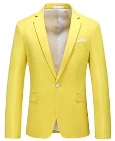 Pegsmio Giacche classiche da uomo con bottone singolo slim fit blazer da lavoro formale ufficio casual slim fit blazer, Giallo limone, XXL
