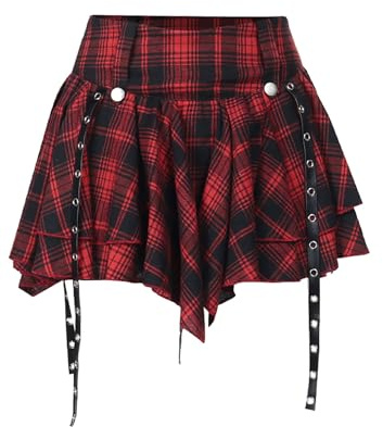 YINGWIN Mini jupe plissée à volants pour femme - Style décontracté - Style punk, Rouge, XL
