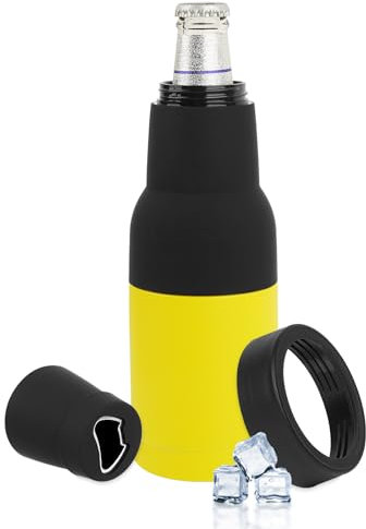 JANKOW Biergeschenke für Männer, Bierflaschen- und Dosenkühler mit Bieröffner, 4-in-1-Design Schlanke Dosen-Bierflaschen-Isolatoren für Getränk-Bier (Gelb mit Schwarz)