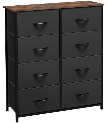 YITAHOME Kommode,Kommode mit 8 Schubladen,Schrank,Stoffschubladen mit Griffen,Metallgestell,für Wohnzimmer Flur Schlafzimmer,Dauerhaft,Dauerhaft,Schwarz mit brauner Deckplatte
