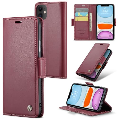 Rerzoiro for iPhone 11 Case, Premium PU Leather Wallet Case Flip Cover with [RFID Blocking][Card Holder][Stand Function] Shockproof Protective for iPhone 11, Red