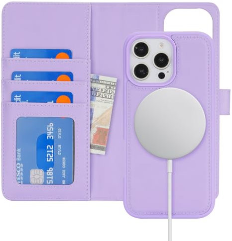 Zouzt Case for iPhone 16 Pro 6.3 Inch, 2 in 1 Detachable Wallet with Card Holder for MagSafe Magnetic Wireless Charging Premium PU Leather Flip Folio Kickstand Shockproof Cover Women, Purple