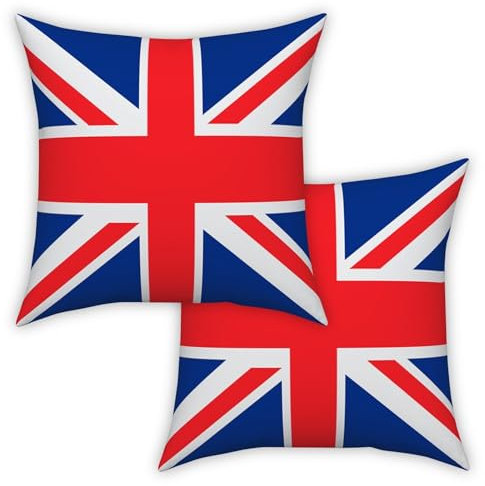 ggaimwf Britische Flagge Kissenbezüge Union Jack-Kissen Britisch Flagge des Vereinigten Königreichs Kissenhülle für Sofa Startseite Dekorativer Samt Kissen Schlafzimmer Wohnzimmer 40x40cm 2er-Set