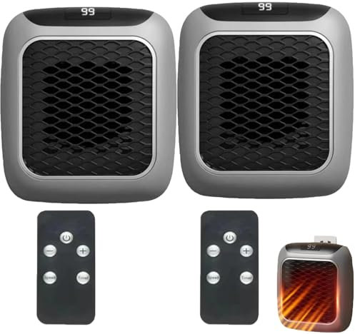 Wellheater Heizung Steckdose, Heizlüfter Steckdose Klein 800 Watt, Steckdosen Heizlüfter mit Fernbedienung, LED-Anzeige steckdosenheizung, verstellbarer Thermostat, für Schlafzimmer, Büro (2 Stück)