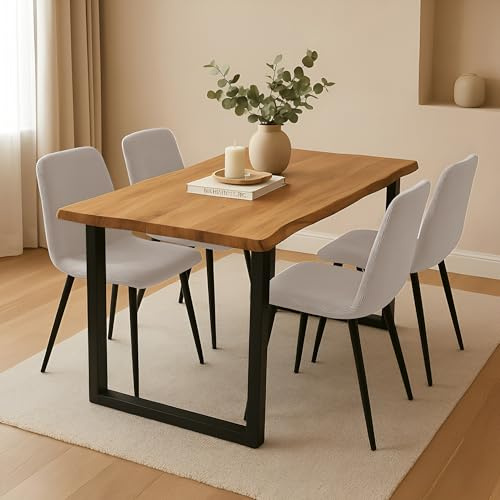 SAM 5-TLG. Essgruppe Josy, 140x80 cm, Holz Wildeiche-Optik, 4X Stuhl Creme | Stuhl Susi Creme, U-Gestell Schwarz, Kleiner Esstisch mit 4 Stühlen, Esszimmertisch/Küchentisch/Holztisch, Esszimmer