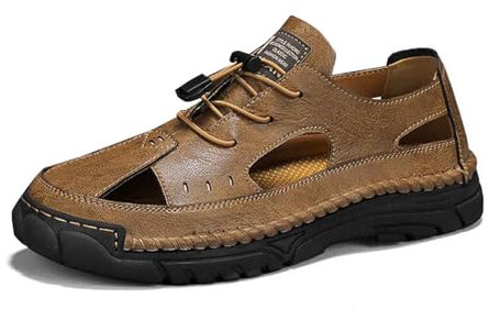 Scarpe piatte da uomo Blu Tealca Sandali comodi e traspiranti da uomo, ideali per spiaggia, passeggiate, passeggiate, estate, primavera e autunno, stivali da uomo pioggia fantasia, marrone, 40 EU