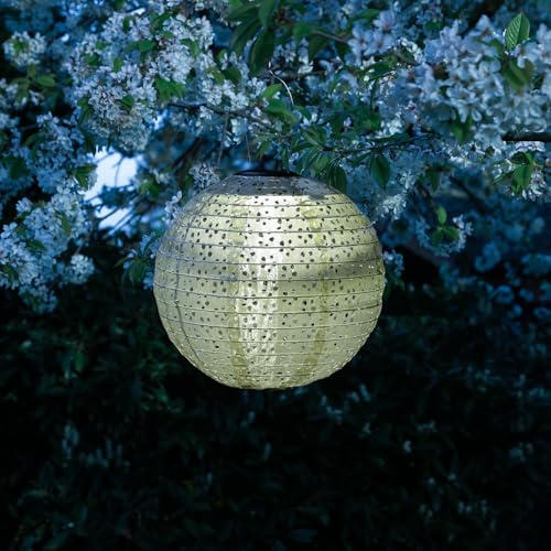 LED Solar Lampion mit Blumenmuster grün 25cm für Party Balkon Terrasse outdoor Gartenlampion mit Sensor wetterfeste Solarlampe hängend Laterne (grün - 1 Stück (rund))
