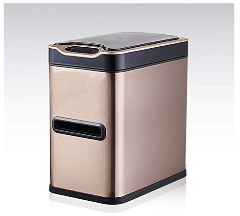 MYUYEE Corbeille à Papier Poubelle à Induction Intelligente avec Couvercle Poubelle de Salle de Bain 7 L avec Brosse de Toilette et boîte à mouchoirs Poubelle,Champagne-Laiton