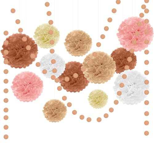 Bouiexye Paper Decorations 27 Pcs Tissue Paper Pom Poms & Dot Garland Hanging Kit for Wedding Baby Shower Birthday (Rose Gold Color)