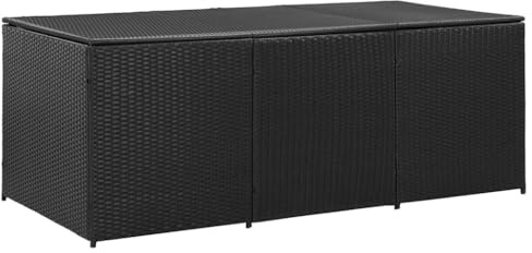 Hommdiy Gartenbox Kissenbox Auflagenbox Wasserdicht Holz Poly Rattan 180x90x70 cm Schwarz
