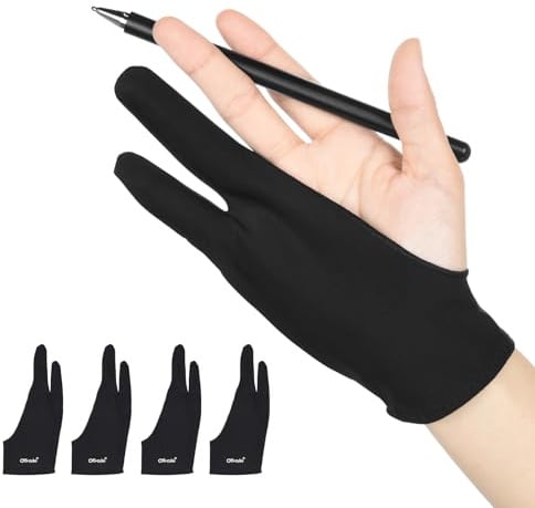 OTraki 4 Stück Zeichenhandschuh Antifouling Handschuh für Grafiktablett, Artist Drawing Glove Elastisch Zeichnen KünstlerHandschuh Zwei Finger Handschuh für Grafiktablett Graphics Tablet(M-7.7X20.5cm)