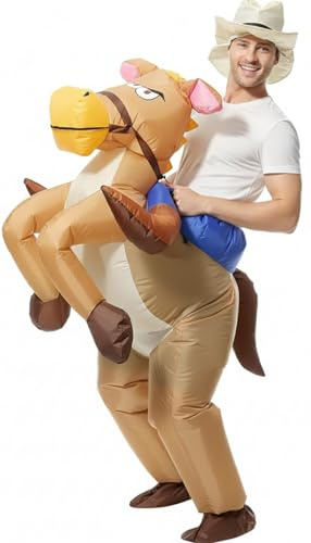 Indimization Inflatable Horse Costume for Adults Funny Blow up Ride on Horse Cowboy Costume for Halloween Party Fancy Dress Cosplay(150-190cm)