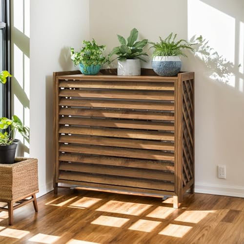 Klimaanlage Abdeckung Außengerät Holz Wärmepumpe Abdeckung Für Balkon Garten Sichtschutz Terrasse Holz Wetterfest Blumenständer Für Draußen Massivholz Pflanzenregal Outdoor Dekoständer(100x44x93cm)
