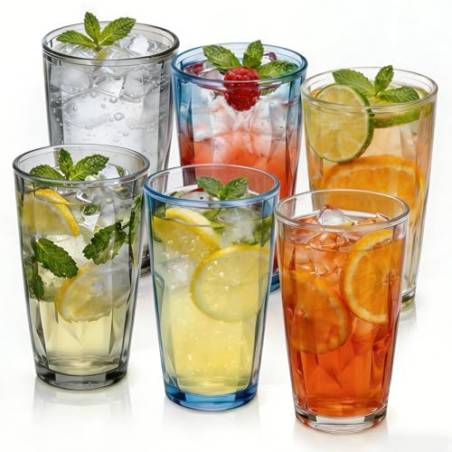 BELICOO 6 Pack Acrylic Plastic Tumblers, 500ml Acrylic Plastic Tumbler Cups | BPA-Free, Dishwasher Safe, Reusable Drinking Acrylic for Party, Home, Picnic, Travel (Blue)
