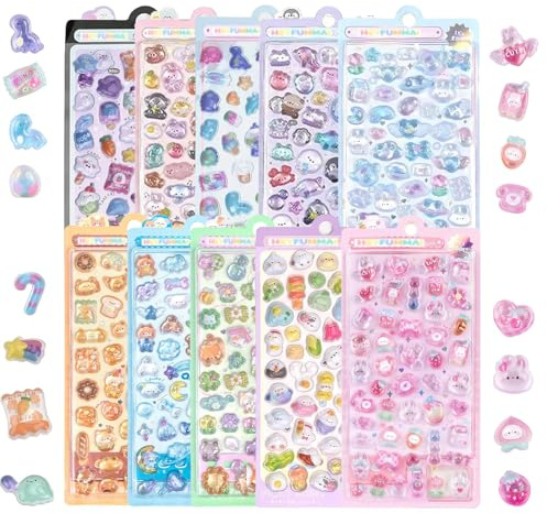 Nymora 10 Stück Mini Sticker Set, Kawaii Deko Cute Süße Sachen Tiere, 3D Tiny Sticker für Sticker Buch & Washi, Wasserdichter Aufkleber für Scrapbooking