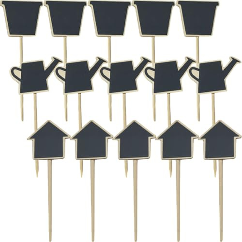 MINAOLULUS 30pcs Mini Chalkboard Signs with Toothpick Stands – Small Blackboard Message Boards for Home Décor, Kitchen Labels, and Flower Pot Tags (Kettle, Flower Jar, House Designs)