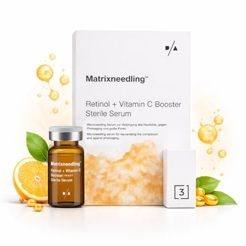 Matrixneedling™ Retinol Vitamin C Serum 10 ml – Hochdosiertes Retinol Serum & Vitamin C Booster – Steriles Microneedling Serum für Dermapen & Dermaroller – Anti Falten Serum, Collagen Booster