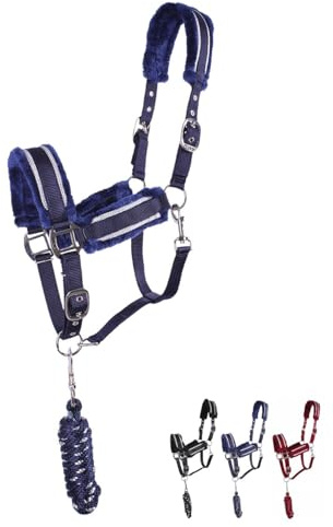 NETPROSHOP Deluxe Halfter-Set Dolci weich mit Kunstfell unterlegt Halfter 2-Fach verstellbar + Strick 2m Pony Cob Full
