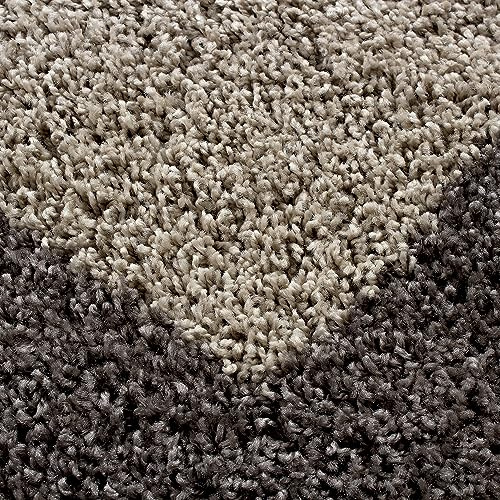 KADIMA DESIGN Kuschelteppich Hochflor Bordüre Elegant Weich Flauschig Waschbar Strapazierfähig Rund Taupe 160x160 cm Wohnzimmer Fußbodenheizung geeignet Schadstoffgeprüft | RHEIN