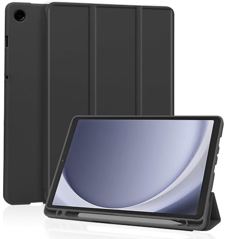 Techsuit für Samsung Galaxy Tab A9 Hülle mit Stifthalter, Dreifach Ständer, Schlankem Design, Auto Sleep Wake, Präzisen Aussparungen, Flex Trifold Series, Schwarz