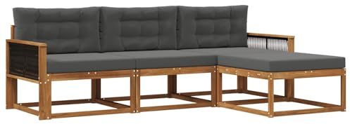 vidaXL Outdoor-Sofagarnitur mit Kissen 4 pcs Natur und Anthrazit, Moderne Garten-Sofagarnitur, wetterfest, Bequeme Loungemöbel, stylische Sitzmöglichkeiten für den Hof