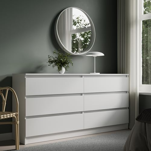 Home Collective Kommode Sideboard mit 6 Schubladen Schubladenschrank Wohnzimmer | viel Stauraum mit 6 Schubladen 160 cm Breite | Schlafzimmer Flur Garderobe Möbel Organizer | 160x77,5x35 cm | weiß