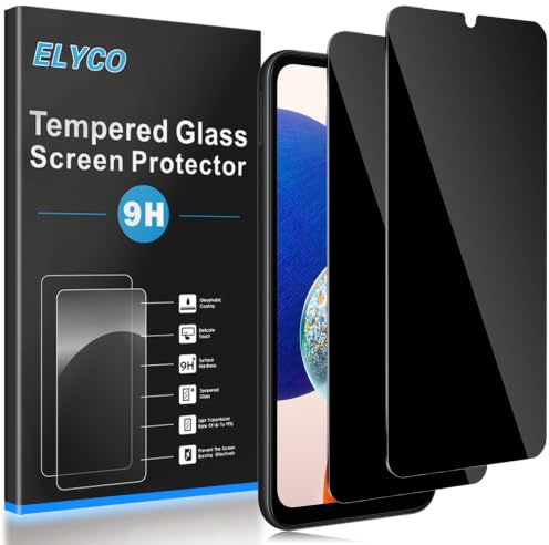 ELYCO Protection Écran Anti-Espion pour Samsung Galaxy A14 4G/5G, 2 Pièces | Anti-Spy Film Verre Trempé 9H Ultra Résistant, Protection D'écran Sans Bulles Anti-Rayures Installation Facile
