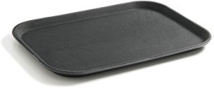 HENDI Serviertablett, rechteckig, Rutschfester Gummibeschichtung, Schock- und bruchfest, flachem Rand, Gastro Tablett, Tablett, GN1/1, 530x325(H) 27mm, Polypropylen, Schwarz