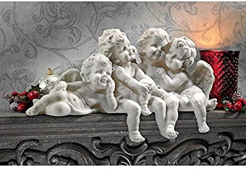 Design Toscano Figur Puttenkonklave Sitzende Engel, silber, 14 x 45,5 x 30,5 cm, SH380151
