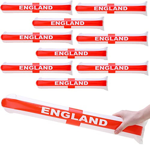 Toyland® Pack Of 10 Inflatable England Flag Bang Bang Bats/Sticks - World Cup & Euros