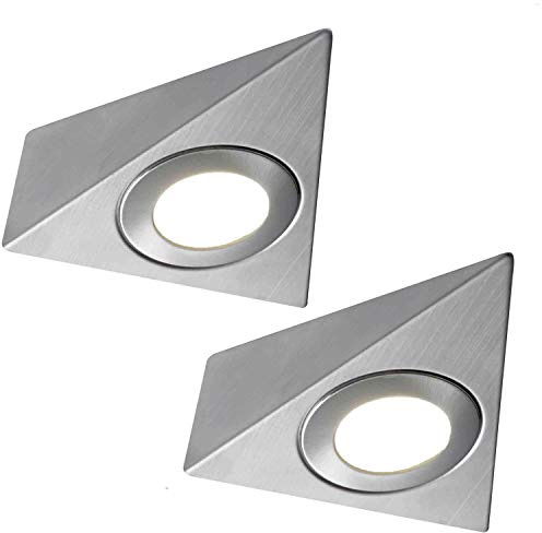 2 Pack | Bright 2.6W LED Under Cabinet Pyramid Spot Lights & Driver Kit | Stainless Steel & Natural White | Kitchen Worktop Countertop Cupboard Unit Down Light | Modern Triangle Lighting Fitting