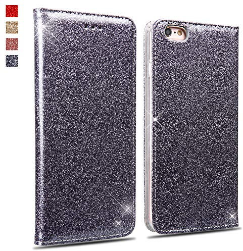 OKZone iPhone 6S Plus Case,iPhone 6 Plus Case glitter, Luxury Bling Glitter Sparkly PU Leather Flip Wallet Folio Case Cover For Apple iPhone 6S Plus/iPhone 6 Plus 5.5 (Silver Gray)