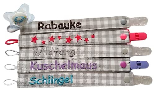 Schnullerband mit Namen, Wunschtext, persönlicher Stickerei - Nuckihalter, Schnullerkette