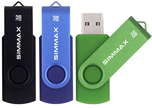 SIMMAX Chiavetta USB 3 pezzi 32GB Girevole Pendrive USB 2.0 Unità Memoria Flash (32GB Nero Blu Verde)
